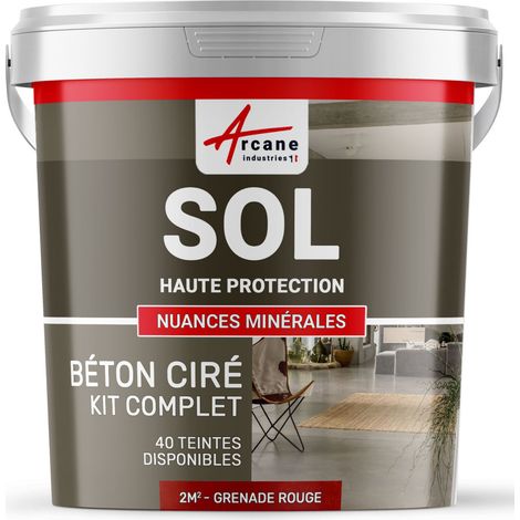 Béton ciré sol en kit, primaire et vernis de finition inclus - 2 m² (en 2 couches) Grenade Rouge - ARCANE INDUSTRIES
