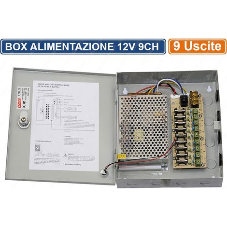 RACK BOX METALLICO ALIMENTATORE STABILIZZATO A COMMUTAZIONE 9 USCITE DC12V CCTV (1/2)
