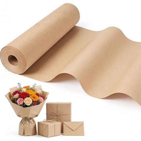 Papier kraft, rouleau de 30 cm x 30 m, papier d'emballage cadeau brun recyclable – convient pour les loisirs créatifs, l'emballage de cadeaux, le rembourrage et l'emballage de colis. (1/5)