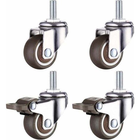 Roulette Pivotante Robuste en Caoutchouc à Tige Filetée M8 pour Chariot à Main, Tables de Travail, Roues Meuble, 1.5 inch, Diamètre du filetage : 8mm, longueur 20mm, 2PCS avec frein + 2PCS sans (1/4)