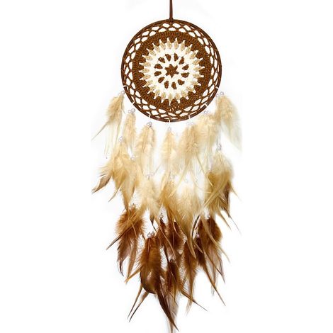 Attrape-rêves avec plumes et crochet, décoration murale et suspendue pour chambre et salon, accessoire décoratif et idée cadeau (1/5)
