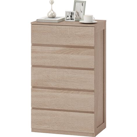 HOMCOM Mobile Cassettiera a 5 Cassetti in Truciolato 60x39x100 cm Color Legno