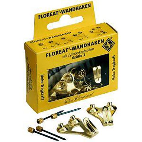 FLOREAT SF, Wand-Haken 4,Mit Zylinderkopfnadeln Einfachhaken B3 3,5mm, vermessingt