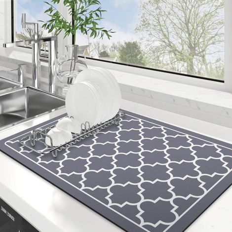 Tappetino drenante super assorbente, grande, per piano di lavoro cucina, facile da pulire, 40 x 60 cm, grigio elegante (1/4)