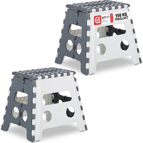Relaxdays Klapphocker faltbar, 2er Set, Camping Hocker, Badhocker, bis 150 kg, Kunststoff, HxBxT: 30x37x29 cm, weiß/grau