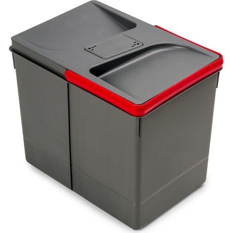 Emuca Contenedores para cajón de cocina Recycle con tapa anti olores, Altura 266, 1x15litros, Plástico gris antracita
