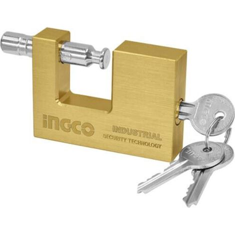 Lucchetto Rettangolare INGCO in Ottone con Cilindro Acciaio con 3 chiavi – 90 mm (1/2)