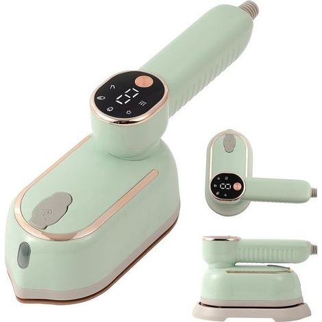 Défroisseur vapeur portable 1200 W - 3+1 modes vapeur - Écran LED - Réservoir 130 ml - Alerte niveau d'eau faible - Vert - Fer à repasser vapeur (1/5)
