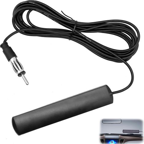 Antenne Radio Voiture, Antenne Autoradio FM Universelle Mini pour Pare Brise, Patch Voiture Adhésive avec Connecteur DIN et Câble de 3 mètres, Auto Stéréo pour Véhicules, Camions, SUV et Bateaux (1/5)