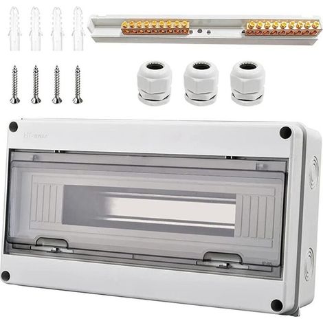 Waterproof Electrical Box, IP65 Outdoor Waterproof Electrical Box 18 Modules, with 9 Terminals, 3 Connectors, for Outdoor Use, Industrial Sites, Charging Stations (18 Modules) (1/5)