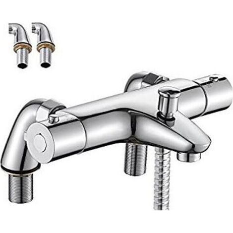 Thermostatic Bath Mixer Tap, Thermostatic Bath Shower Faucet with 38°C Safety Button, Thermostatic Shower Faucets for Bathtub, Brass, Anti-scald (1/3)