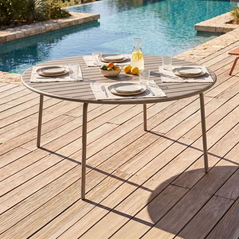 Table de jardin ronde 180 cm en métal taupe - BACA (1/5)
