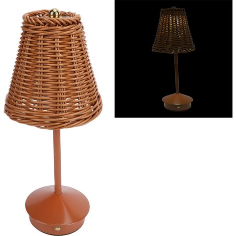 Lampe de table en rotin style bohème, lampe de lecture LED rechargeable, 3 couleurs, commande tactile, intensité variable, chevet pour salon, chambre à coucher, bureau, maison, extérieur