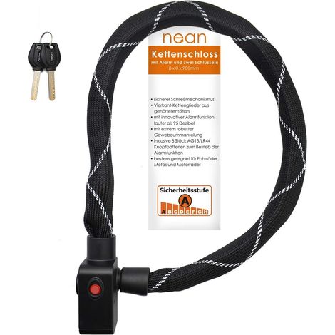 Antivol pour vélo avec alarme, antivol pour vélo avec chaîne carrée trempée et 2 clés de sécurité, avec système d'alarme, chaîne antivol de vélo, chaîne de verrouillage de vélo,8x8x900mm (1/5)