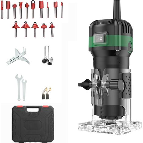 Applicable Défonceuse à bois 800 W 0-33,000rpm/min avec sac de transport,6 Vitesses variables,Électricité Défonceuse de chants Avec 15 fraises 1/4 Cuter Avec pince de serrage 6.35MM