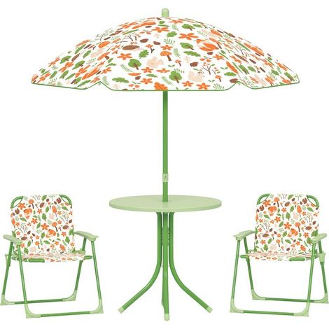 Set of garden for children of 2 to 5 years includes a table round, 2 chairs chaises and a sunshade, green (1/5)