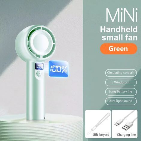 New mini portable USB rechargeable fan, quiet and refreshing, with digital display and five adjustable fan speeds. - AquaForge (1/5)