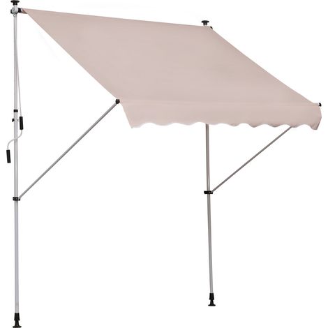 Manuell einziehbare Markise 2x1,5 m, beigefarbenes Polyestergewebe für die Terrasse, einfache Montage ohne Bohren, neigbare Aluminiumkonstruktion.