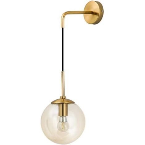 Applique murale boule de verre Lampes murales en laiton E27 Douille Goutte Abat-jour luminaire Veilleuse pour le salon, la chambre à coucher (ambre, 20cm) (1/4)