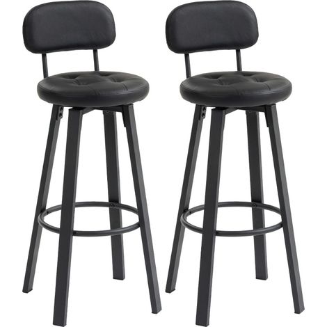 Lot de 2 tabourets de bar pivotants en simili cuir avec dossier et repose-pieds, structure métal, noir (1/5)