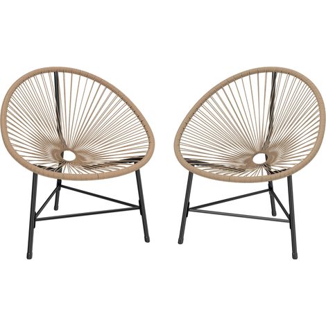 Lot de 2 Fauteuils du Jardin Acapulco Résine Tressée, Structure Triangulaire en Acier, Lot 120 kg, 72x68x81cm, Naturel