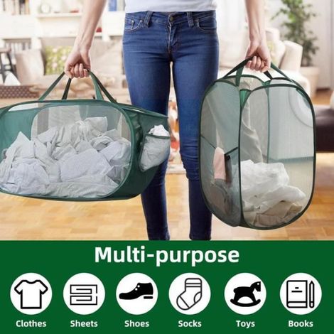 Panier à Linge - Pliable - 2 pièces - Tissu Polyester - Résistant aux Déchirures (1/4)