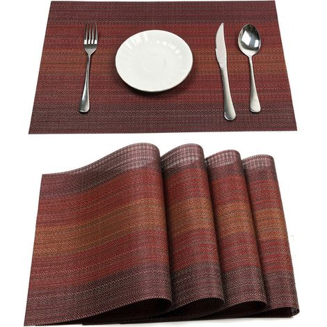 BEBUSINGOTO Stück Tischsets für Esstisch, waschbar, hitzebeständig, rutschfest, gewebtes PVC-Vinyl, Küchentischsets für Weihnachtsfeier-Dekoration (rot)