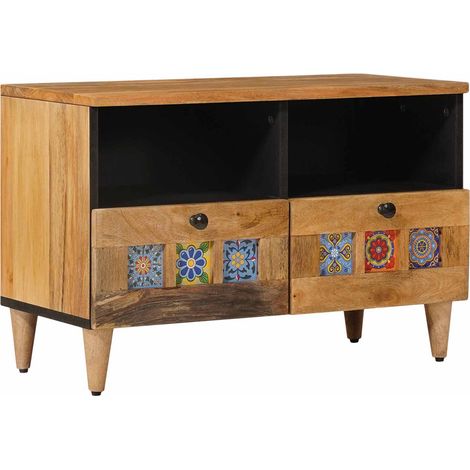 vidaXL  TV Cabinet  with Drawer Natural 70 x 33 x 46 cm Solid Mango Wood