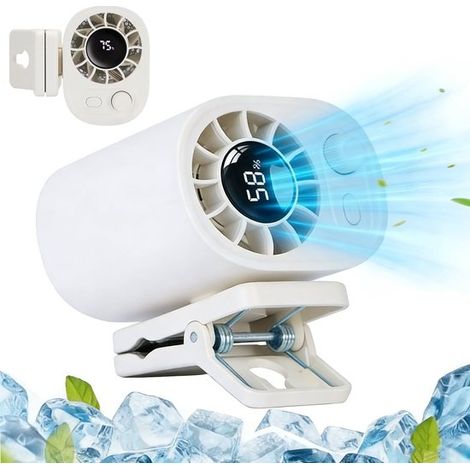 Ventilador portátil y silencioso con clip，ventilador para coche，con pantalla LED，giratorio 360 grados，gimnasio y otras ocasiones (blanco) (1/4)