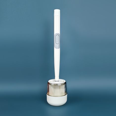 Balai de toilette en silicone mural avec distributeur de liquide intégré, couleur verte ou blanche (42x10cm) - 1x balai hydraulique pour nettoyage sans coins morts. (1/5)