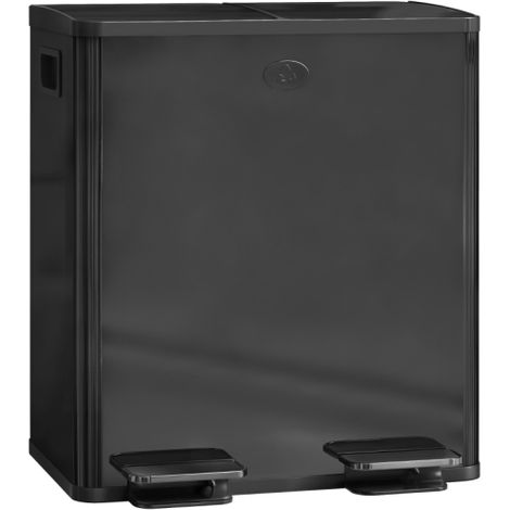 40L Dual Compartment Stainless Steel Trash Can with Deodorizer Holders - Sleek Glossy Black Finish