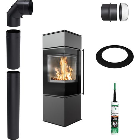 Freistehender Kaminofen KRATKI REN S/L 7kW Ø150 Schwarz mit Montageset (1/5)