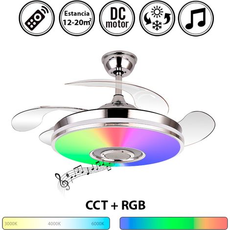 Ventilador de techo con luz silencioso DC con mando Cromo RGB bluetooth altavoz Noto 108 cm invierno-verano color luz regulable (1/5)
