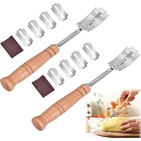 2 pièces lame à boulangerie, acier inoxydable, manche en bois, pour façonnage précis de pâte à pain, amateur et professionnel (1/5)