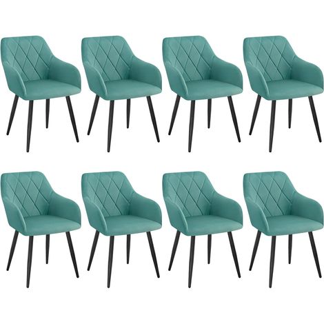 WOLTU Juego de 8 Sillas de Comedor/Cocina Con Patas Metálicas Para Comedor, de Terciopelo Azul Claro (1/5)