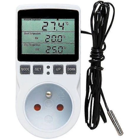 Prise thermostatique, régulateur de température, minuterie numérique programmable avec sonde, prise thermostatique, chauffage pour serres et aquariums (1 pièce) (1/5)