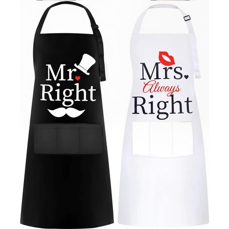Mr & Mrs Tablier, Cadeau Couple, Cadeau Cremaillere Maison, Mr & Mrs Right Tabliers Cuisine Couple, Tablier Homme Femme Réglable pour Mariage, Fiançailles (1/5)