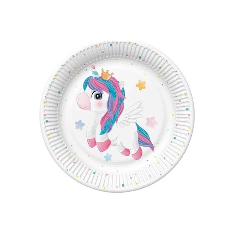Piatti di carta magici con unicorno, 23 cm, 8 pezzi.