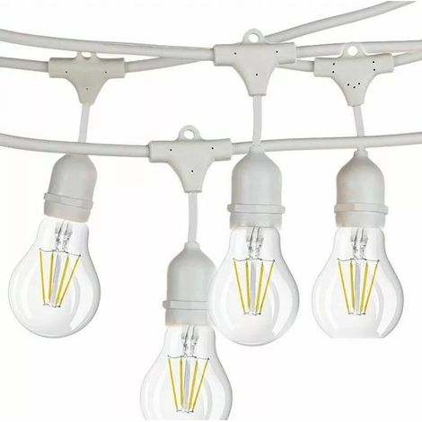 Catena Luminosa Esterno LED 10M/15M, 10/15 Portalampade E27, Bianco/Nero Bianco 15 Metri