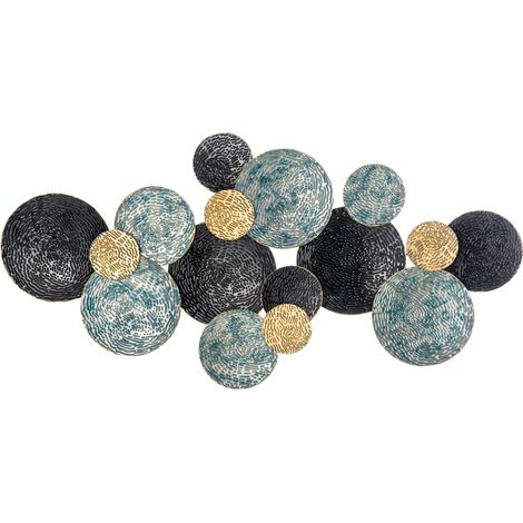 Decorazione Murale 3D in Metallo 133x66 cm Wall Art a Cerchi  Blu Nero e Oro (1/5)
