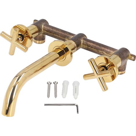 Robinet, Joli Robinet en cuivre Double poigne en Croix pour Salle de Repos Or (1/5)