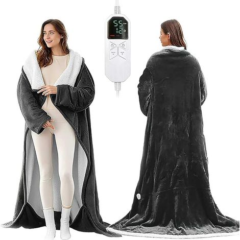 Tragbare Heizdecke mit Ärmeln und Fußteil – eine komfortable elektrische Decke mit 6 einstellbaren Temperaturstufen. Unisex/geeignet für die ganze Familie.