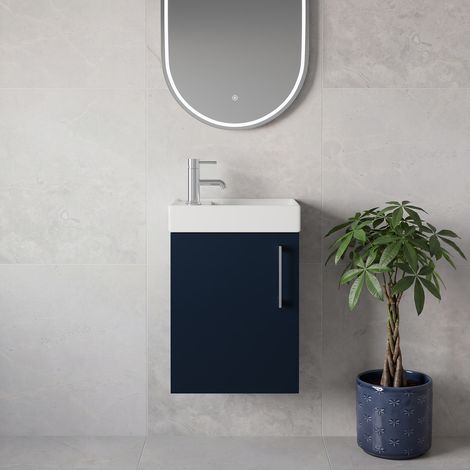 Napoli Cube Deep Blue 400mm Wall Mounted Single Door Vanity Unit with Align Basin - 400mm - Chrome 160mm Handle