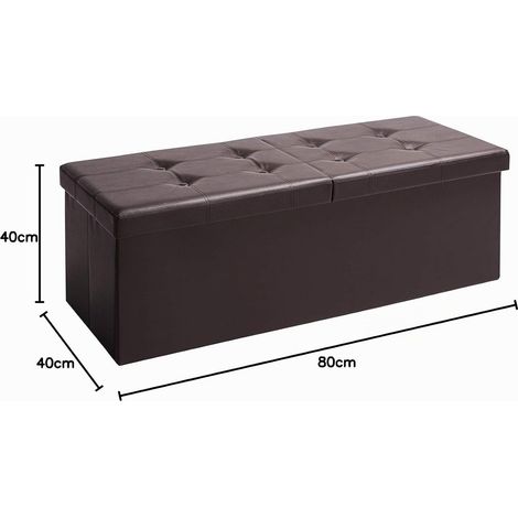Coffre de rangement pliant – 80 x 40 x 40 cm – 100 L – Banquette avec coussin – Similicuir brun – Idéal pour salon, chambre et entrée (1/5)