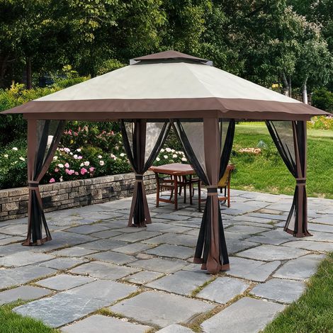 Store banne beige en polyester 392 x 392 x 283 cm (1/5)
