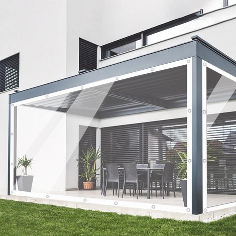 2x2m Bâche Transparente avec Œillets, 420g/m² Bache Transparente, Bache Exterieur Impermeable pour Terrasse, Balcon, Jardin avec Corde et Attaches Câbles (1/5)