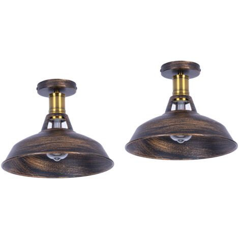 royaluxe- (2X) Lampe De Plafond Rétro Luminaire Plafonnier D'Intérieur Vintage E27 Plafonnier En Fer Métallique Pour Chambre À Coucher, Restaurant (1/5)