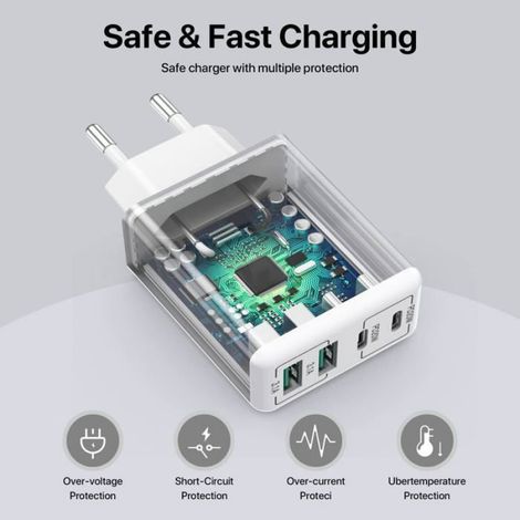 40W Chargeur Rapide USB C,4-Ports Chargeur USB Multiple avec PD et QC3.0, USBC Prise Adaptateur Secteur Compatible avec iPhone ect B (1/5)