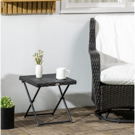 Mesa de jardín de poliratán negro, estructura de acero, cuadrada, plegable, resistente a la intemperie (1/5)