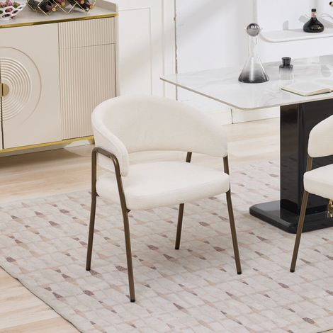 Sedia da sala da pranzo - 57x54x80 cm - Poltrona in ciniglia con braccioli e gambe in ottone - Beige (1/5)